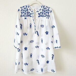 NIMO WITH LOVE Lily Dress White Seaworld Embroidery Size XS Coastal Beach Resort